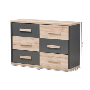 Baxton Studio Pandora Modern and Contemporary Dark Grey and Light Brown Two-Tone 6-Drawer Dresser