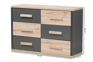 Baxton Studio Pandora Modern and Contemporary Dark Grey and Light Brown Two-Tone 6-Drawer Dresser