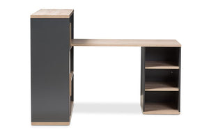 Baxton Studio Pandora Modern and Contemporary Dark Grey and Light Brown Two-Tone Study Desk with Built-in Shelving Unit