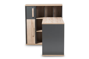 Baxton Studio Pandora Modern and Contemporary Dark Grey and Light Brown Two-Tone Study Desk with Built-in Shelving Unit