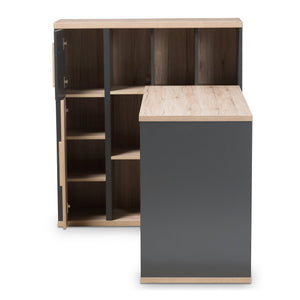 Baxton Studio Pandora Modern and Contemporary Dark Grey and Light Brown Two-Tone Study Desk with Built-in Shelving Unit