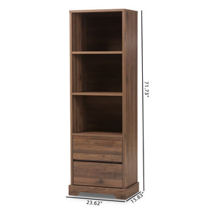 Baxton Studio Burnwood Modern and Contemporary Walnut Brown Finished Wood 2-Drawer Bookcase