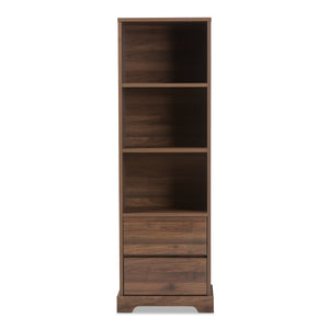 Baxton Studio Burnwood Modern and Contemporary Walnut Brown Finished Wood 2-Drawer Bookcase