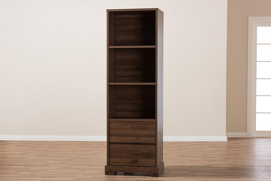 Baxton Studio Burnwood Modern and Contemporary Walnut Brown Finished Wood 2-Drawer Bookcase