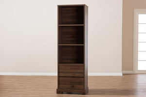 Baxton Studio Burnwood Modern and Contemporary Walnut Brown Finished Wood 2-Drawer Bookcase