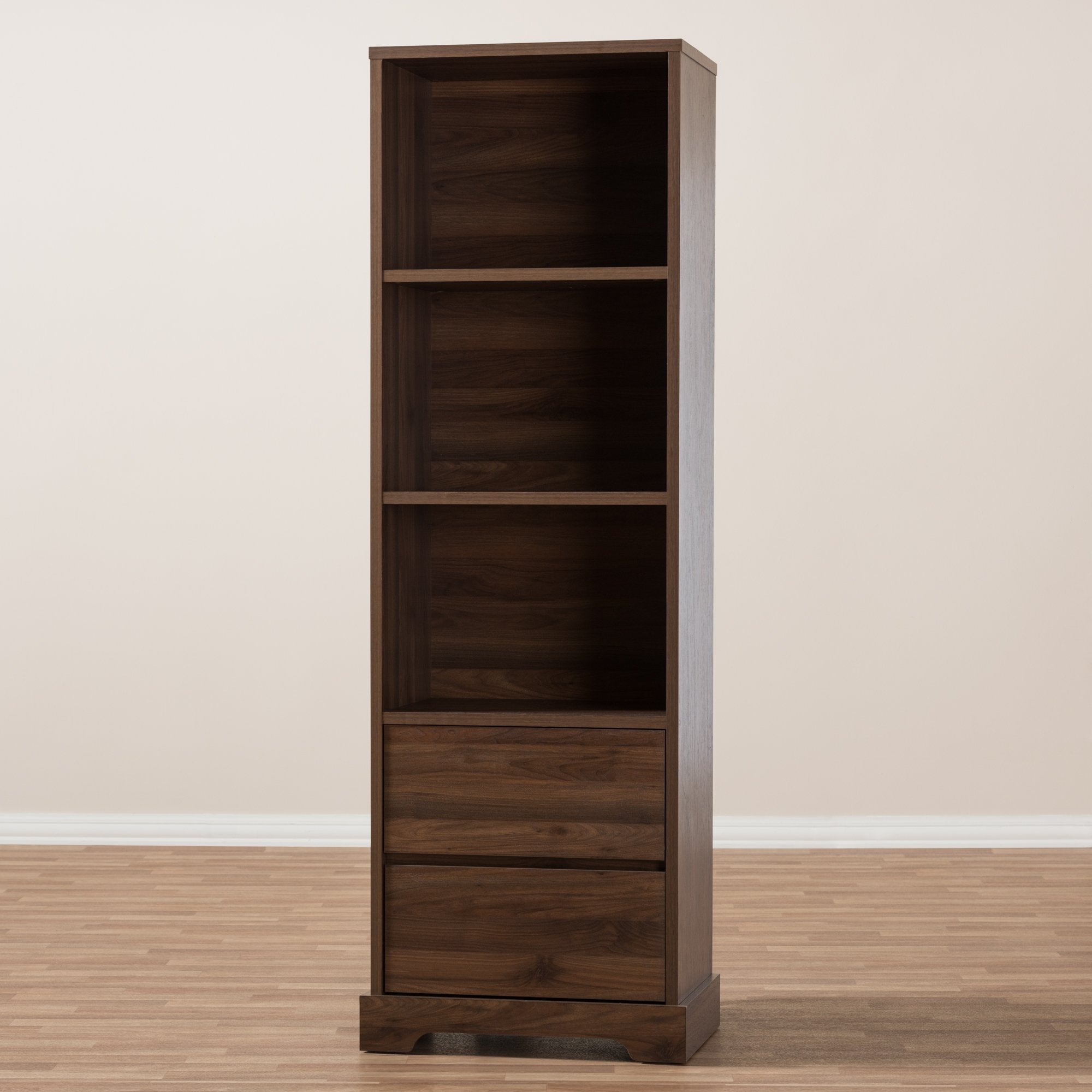 Baxton Studio Burnwood Modern and Contemporary Walnut Brown Finished Wood 2-Drawer Bookcase