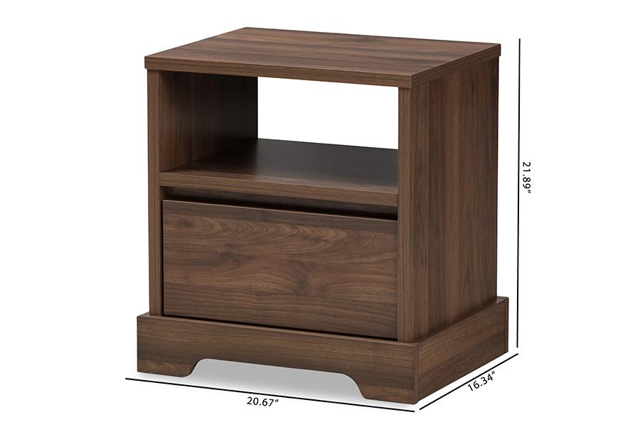 Baxton Studio Burnwood Modern and Contemporary Walnut Brown Finished Wood 1-Drawer Nightstand