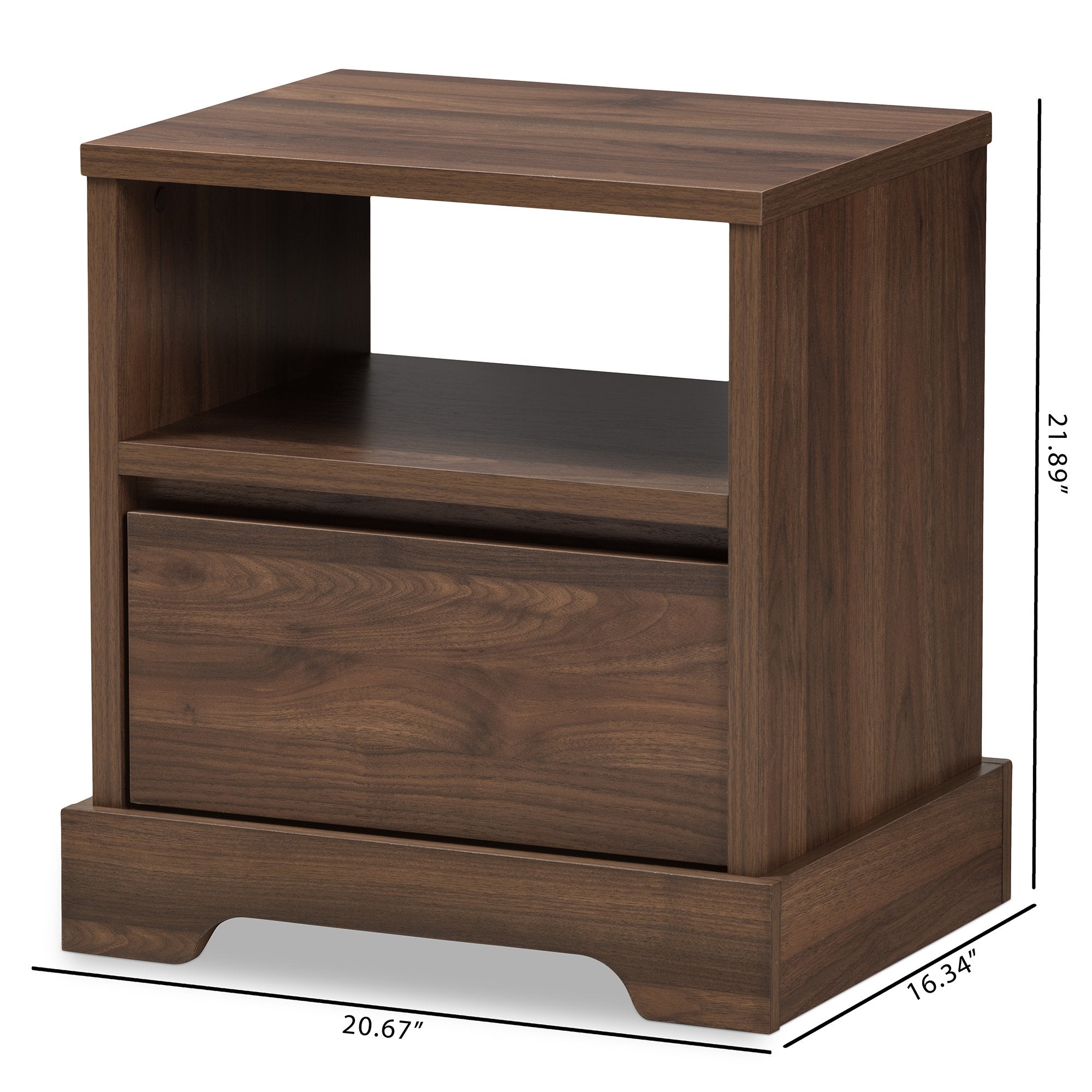 Baxton Studio Burnwood Modern and Contemporary Walnut Brown Finished Wood 1-Drawer Nightstand