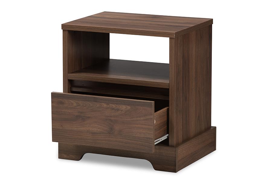 Baxton Studio Burnwood Modern and Contemporary Walnut Brown Finished Wood 1-Drawer Nightstand