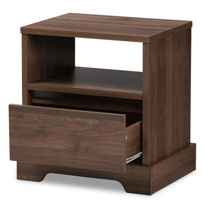 Baxton Studio Burnwood Modern and Contemporary Walnut Brown Finished Wood 1-Drawer Nightstand