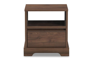 Baxton Studio Burnwood Modern and Contemporary Walnut Brown Finished Wood 1-Drawer Nightstand