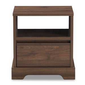 Baxton Studio Burnwood Modern and Contemporary Walnut Brown Finished Wood 1-Drawer Nightstand