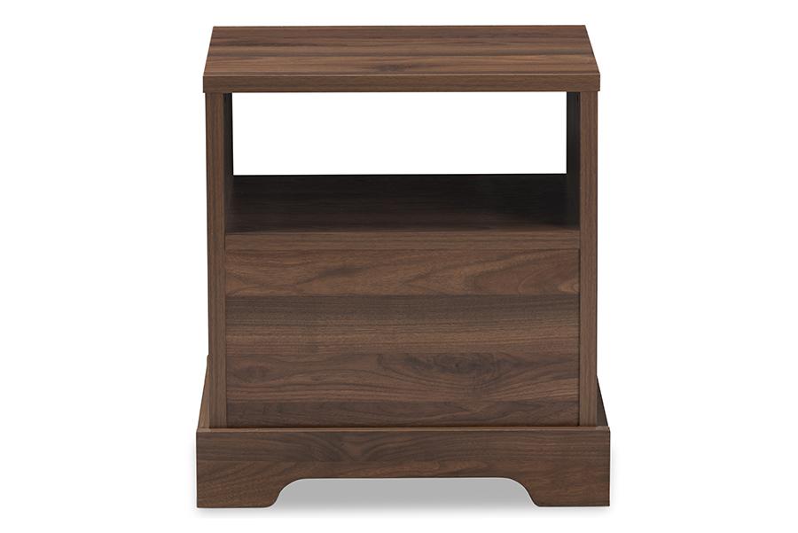 Baxton Studio Burnwood Modern and Contemporary Walnut Brown Finished Wood 1-Drawer Nightstand