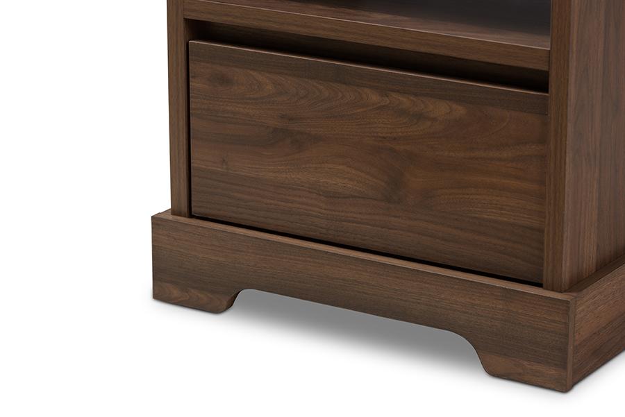 Baxton Studio Burnwood Modern and Contemporary Walnut Brown Finished Wood 1-Drawer Nightstand