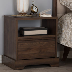 Baxton Studio Burnwood Modern and Contemporary Walnut Brown Finished Wood 1-Drawer Nightstand