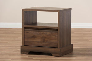 Baxton Studio Burnwood Modern and Contemporary Walnut Brown Finished Wood 1-Drawer Nightstand