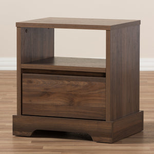 Baxton Studio Burnwood Modern and Contemporary Walnut Brown Finished Wood 1-Drawer Nightstand