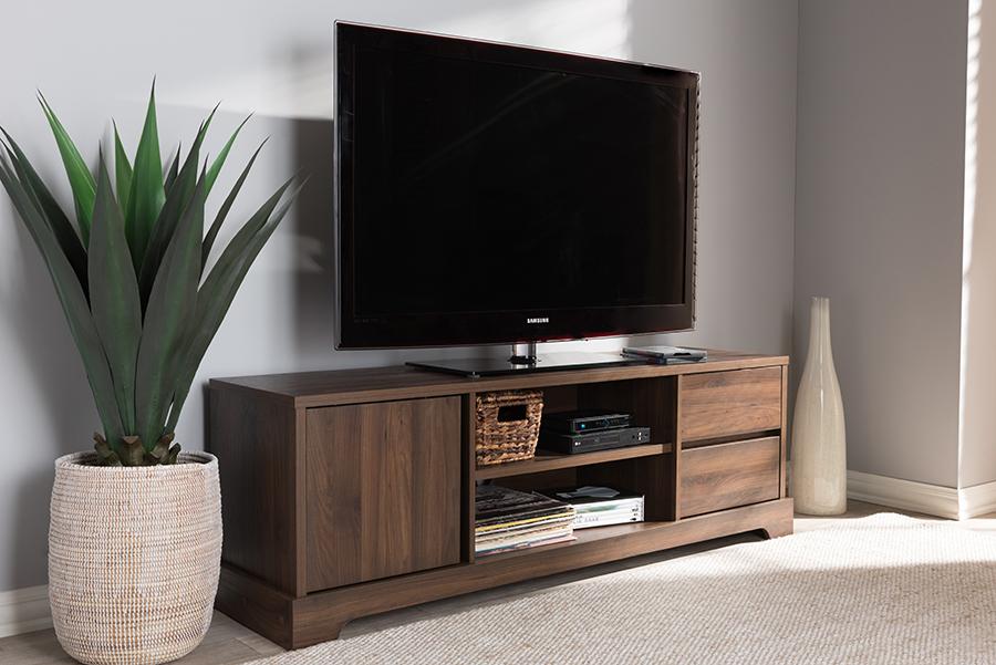 Baxton Studio Burnwood Modern and Contemporary Walnut Brown Finished Wood TV Stand