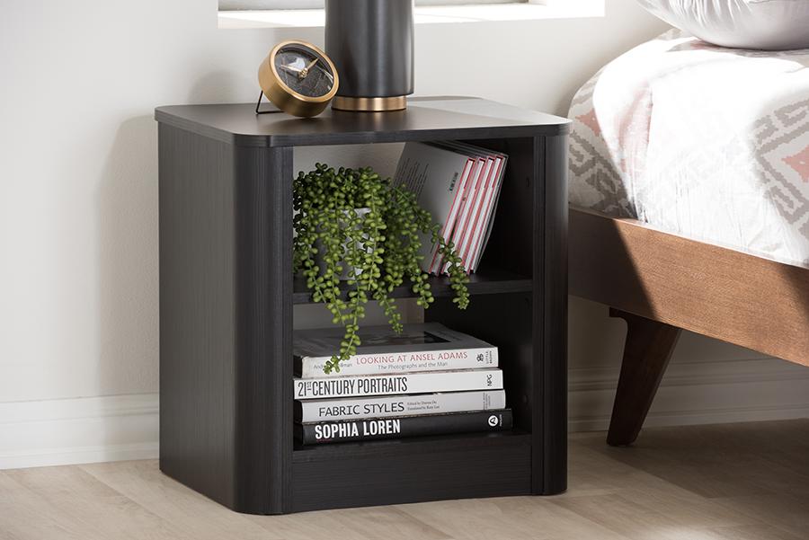 Baxton Studio Carlingford Modern and Contemporary Espresso Brown Finished Wood 2-Shelf Nightstand