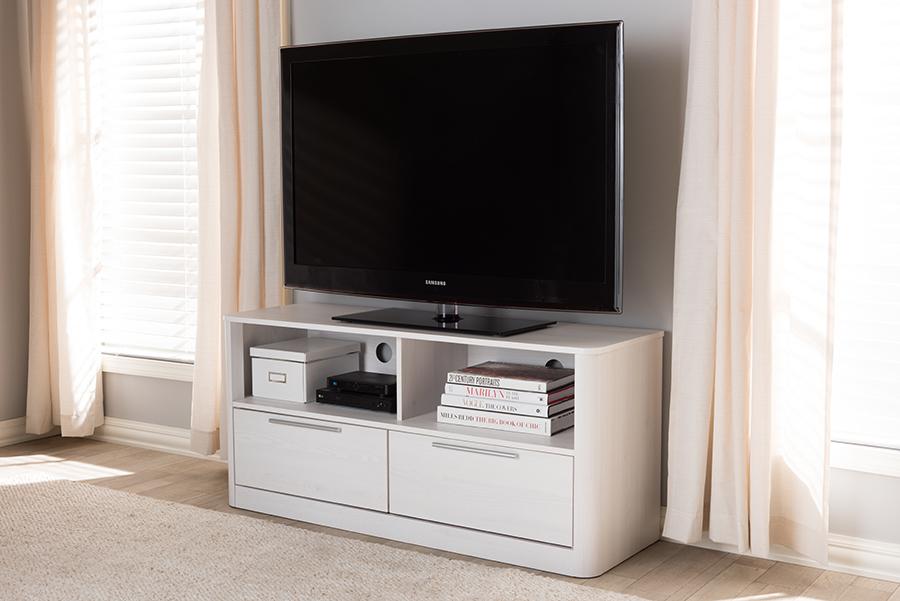 Baxton Studio Carlingford Modern and Contemporary Whitewashed Wood 2-Drawer TV Stand