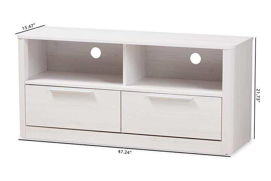 Baxton Studio Carlingford Modern and Contemporary Whitewashed Wood 2-Drawer TV Stand