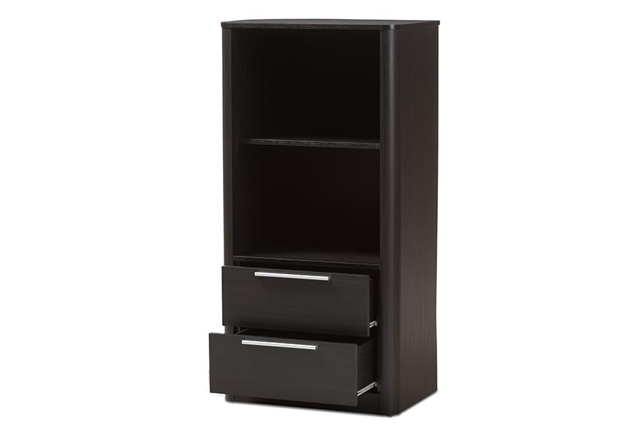 Baxton Studio Carlingford Modern and Contemporary Espresso Brown Finished Wood 2-Drawer Bookcase