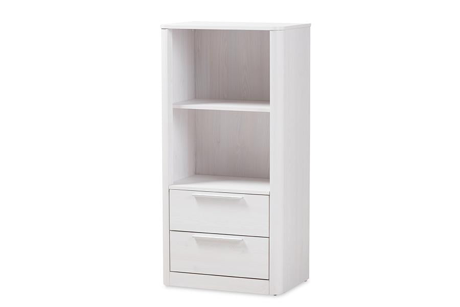 Baxton Studio Carlingford Modern and Contemporary Whitewashed Wood 2-Drawer Bookcase