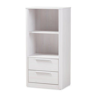 Baxton Studio Carlingford Modern and Contemporary Whitewashed Wood 2-Drawer Bookcase