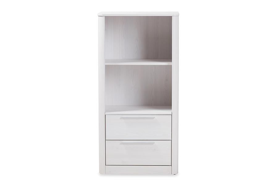 Baxton Studio Carlingford Modern and Contemporary Whitewashed Wood 2-Drawer Bookcase