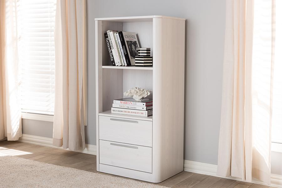 Baxton Studio Carlingford Modern and Contemporary Whitewashed Wood 2-Drawer Bookcase