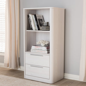 Baxton Studio Carlingford Modern and Contemporary Whitewashed Wood 2-Drawer Bookcase