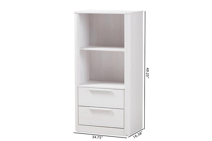 Baxton Studio Carlingford Modern and Contemporary Whitewashed Wood 2-Drawer Bookcase