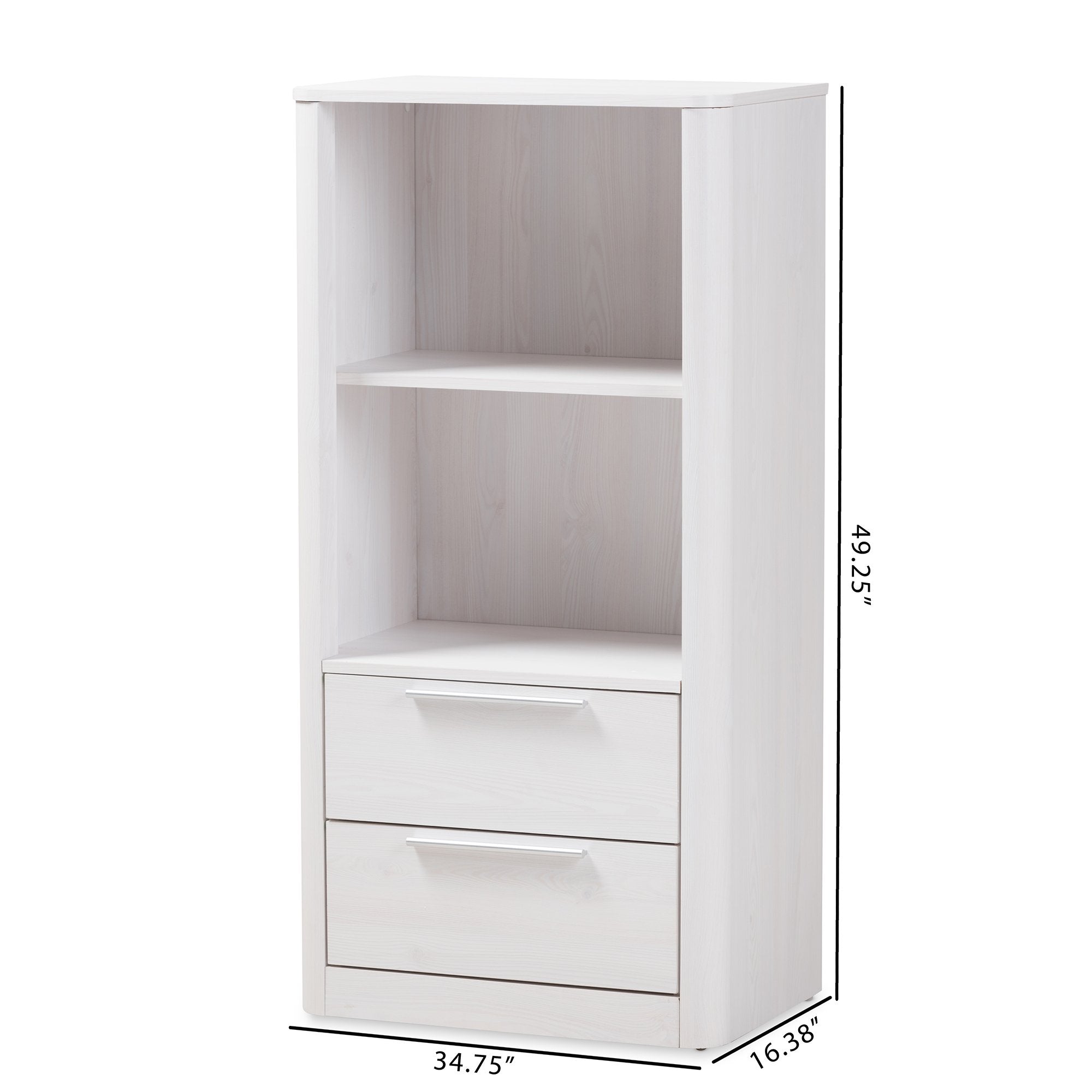 Baxton Studio Carlingford Modern and Contemporary Whitewashed Wood 2-Drawer Bookcase