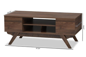 Baxton Studio Ashfield Mid-Century Modern Walnut Brown Finished Wood 2-Drawer Coffee Table