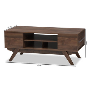 Baxton Studio Ashfield Mid-Century Modern Walnut Brown Finished Wood 2-Drawer Coffee Table