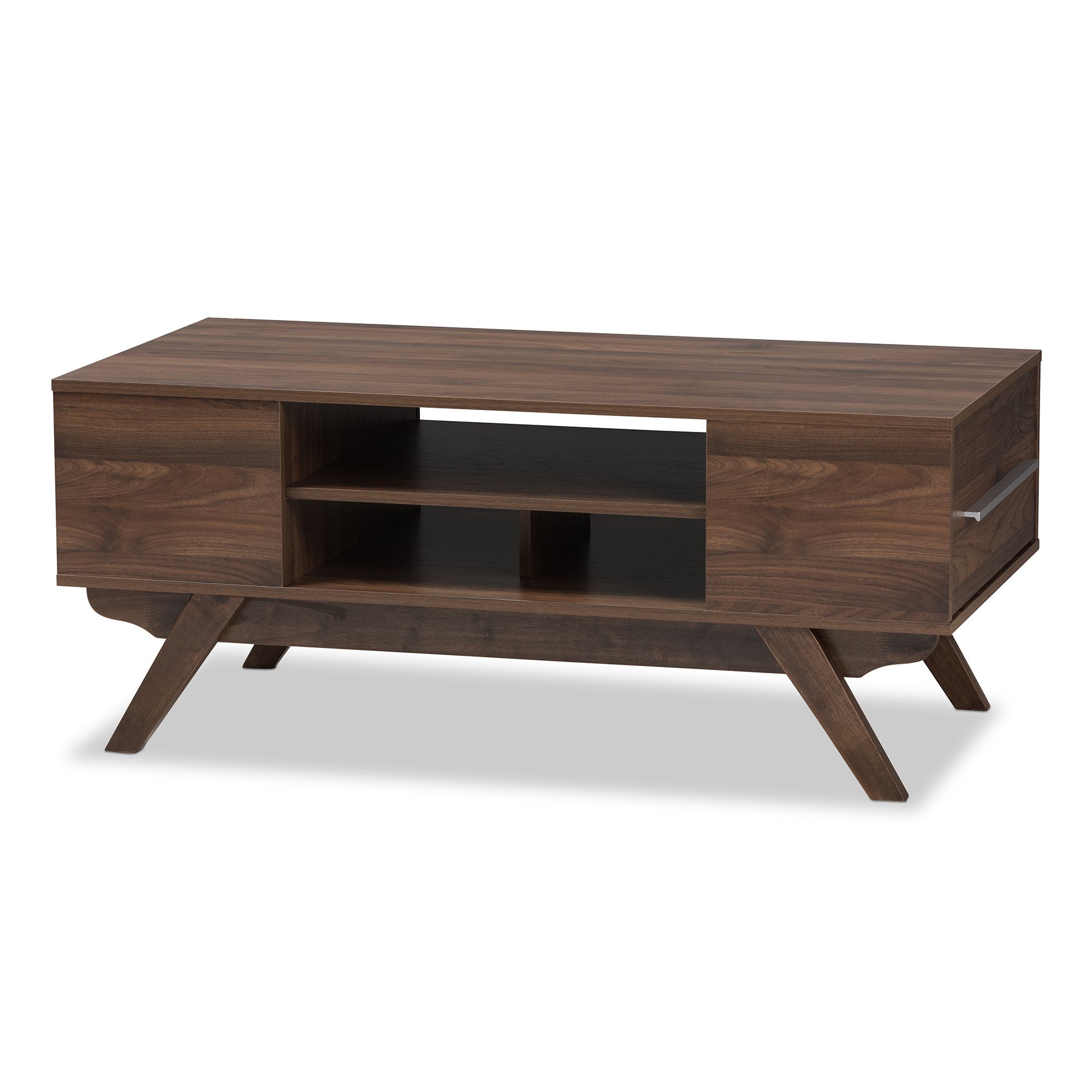 Baxton Studio Ashfield Mid-Century Modern Walnut Brown Finished Wood 2-Drawer Coffee Table