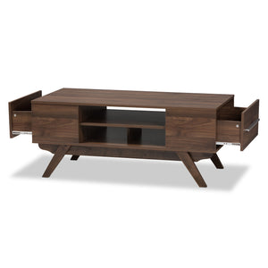 Baxton Studio Ashfield Mid-Century Modern Walnut Brown Finished Wood 2-Drawer Coffee Table