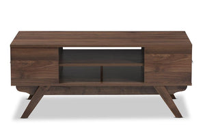 Baxton Studio Ashfield Mid-Century Modern Walnut Brown Finished Wood 2-Drawer Coffee Table