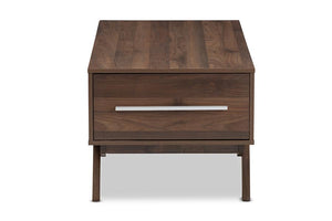 Baxton Studio Ashfield Mid-Century Modern Walnut Brown Finished Wood 2-Drawer Coffee Table