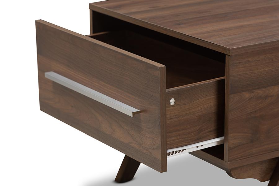 Baxton Studio Ashfield Mid-Century Modern Walnut Brown Finished Wood 2-Drawer Coffee Table