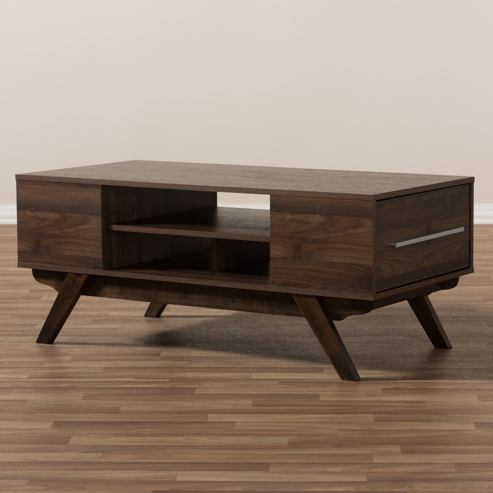 Baxton Studio Ashfield Mid-Century Modern Walnut Brown Finished Wood 2-Drawer Coffee Table