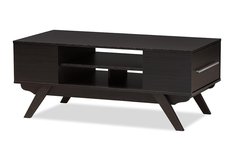 Baxton Studio Ashfield Mid-Century Modern Espresso Brown Finished Wood 2-Drawer Coffee Table