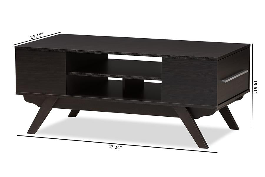 Baxton Studio Ashfield Mid-Century Modern Espresso Brown Finished Wood 2-Drawer Coffee Table