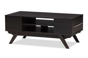 Baxton Studio Ashfield Mid-Century Modern Espresso Brown Finished Wood 2-Drawer Coffee Table