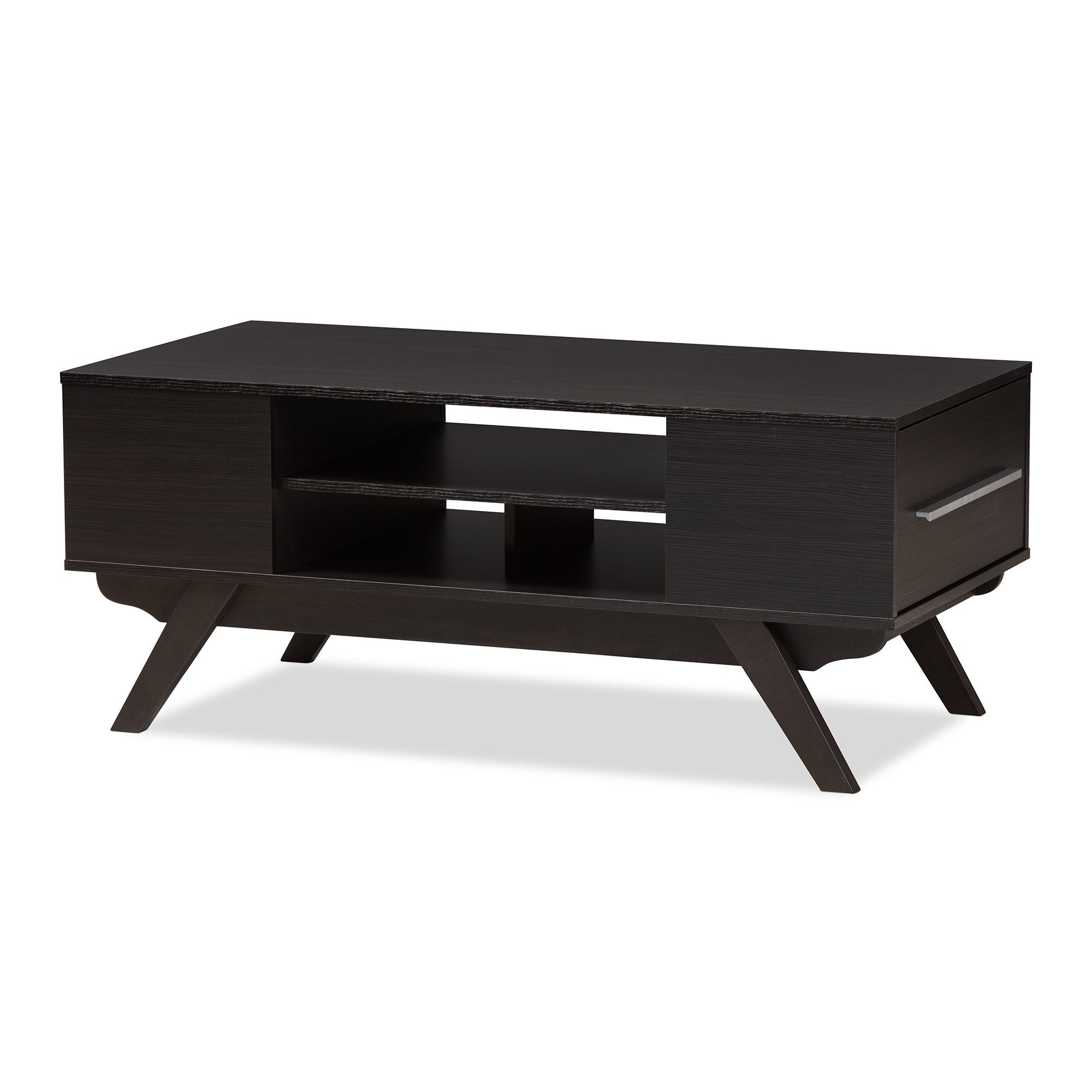 Baxton Studio Ashfield Mid-Century Modern Espresso Brown Finished Wood 2-Drawer Coffee Table