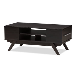 Baxton Studio Ashfield Mid-Century Modern Espresso Brown Finished Wood 2-Drawer Coffee Table