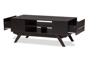 Baxton Studio Ashfield Mid-Century Modern Espresso Brown Finished Wood 2-Drawer Coffee Table