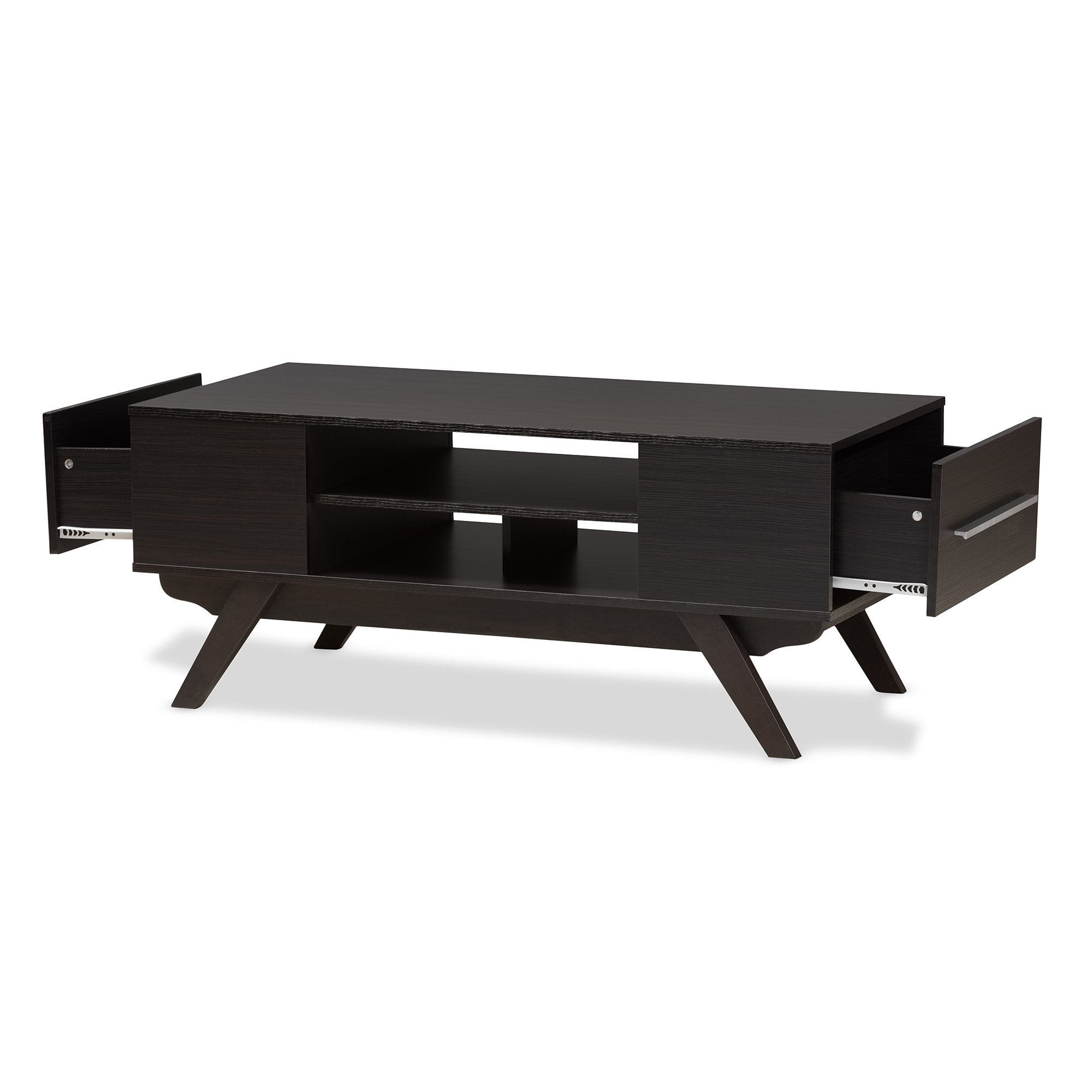 Baxton Studio Ashfield Mid-Century Modern Espresso Brown Finished Wood 2-Drawer Coffee Table