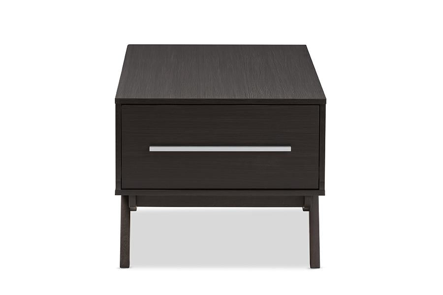 Baxton Studio Ashfield Mid-Century Modern Espresso Brown Finished Wood 2-Drawer Coffee Table