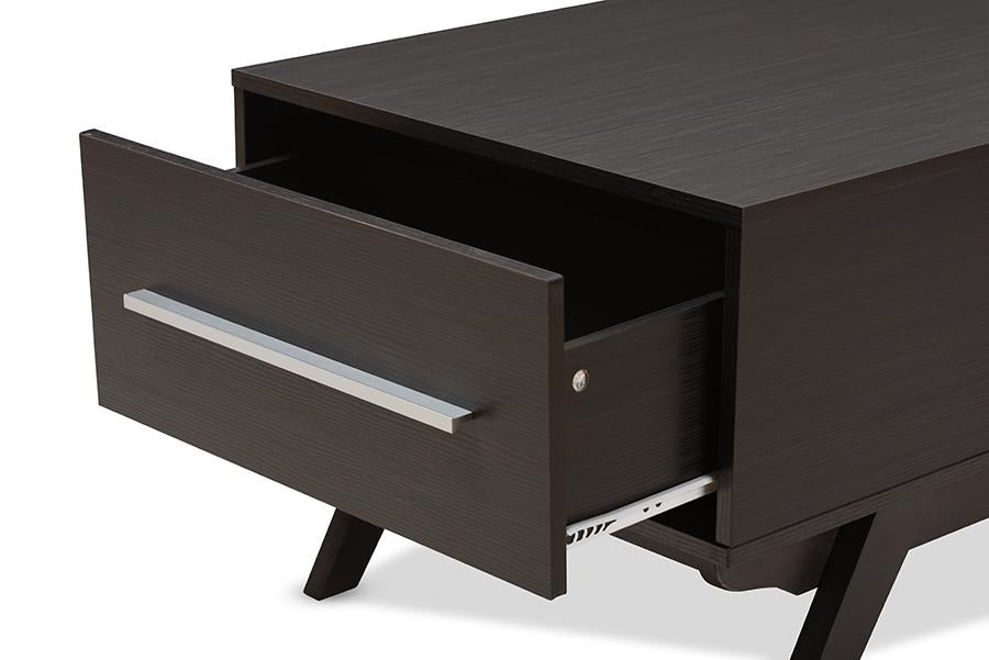 Baxton Studio Ashfield Mid-Century Modern Espresso Brown Finished Wood 2-Drawer Coffee Table